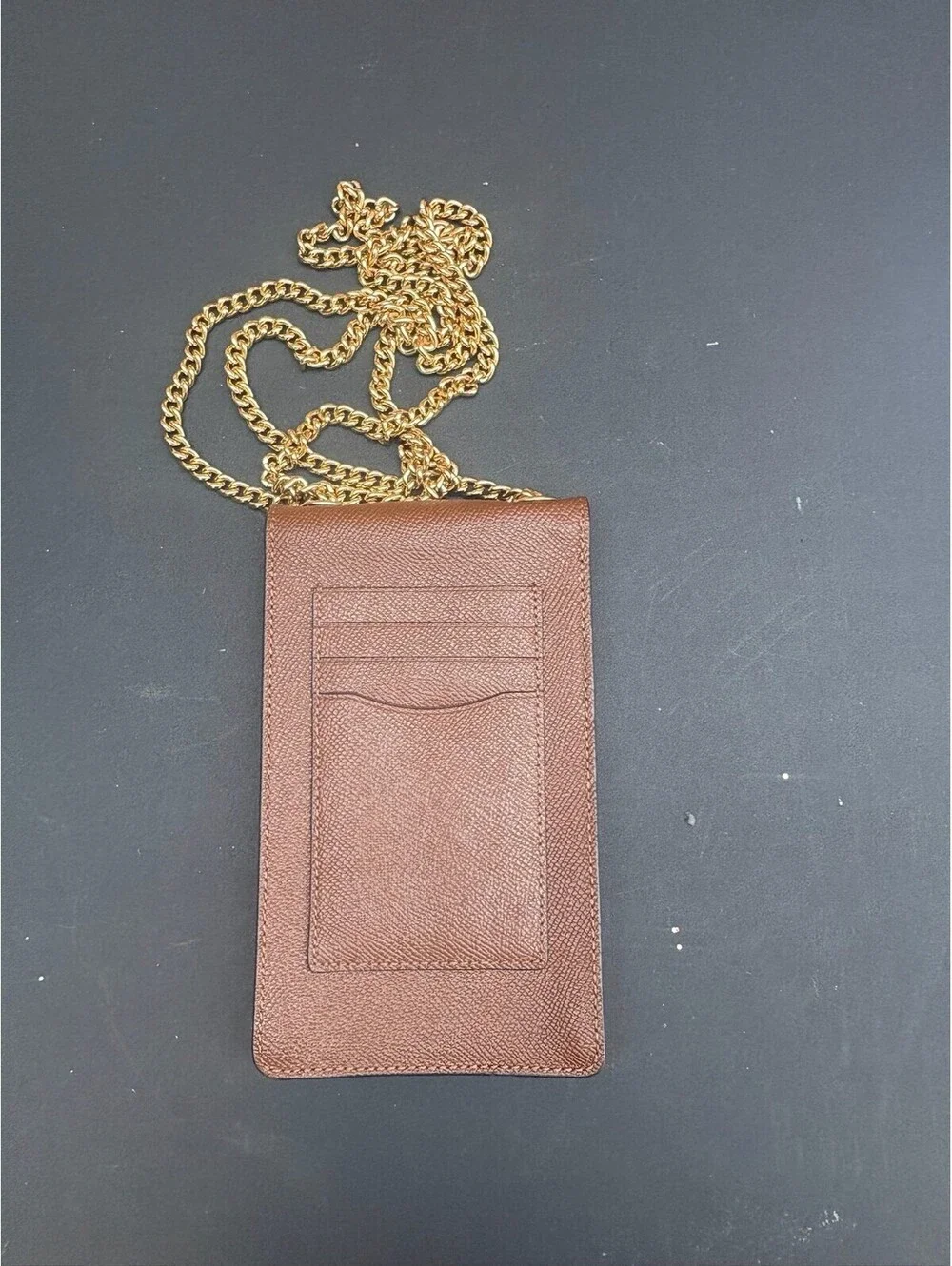 Coach EUC Brown Leather Phone Crossbody Bag with Gold Chain